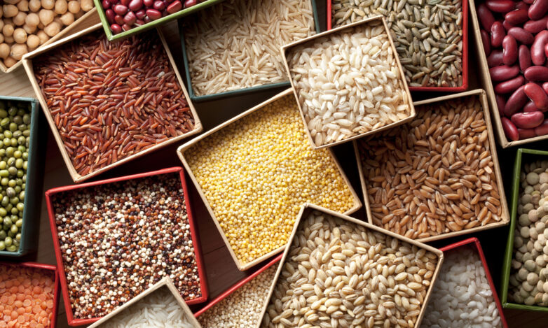 Varieties of grains seeds and beans.